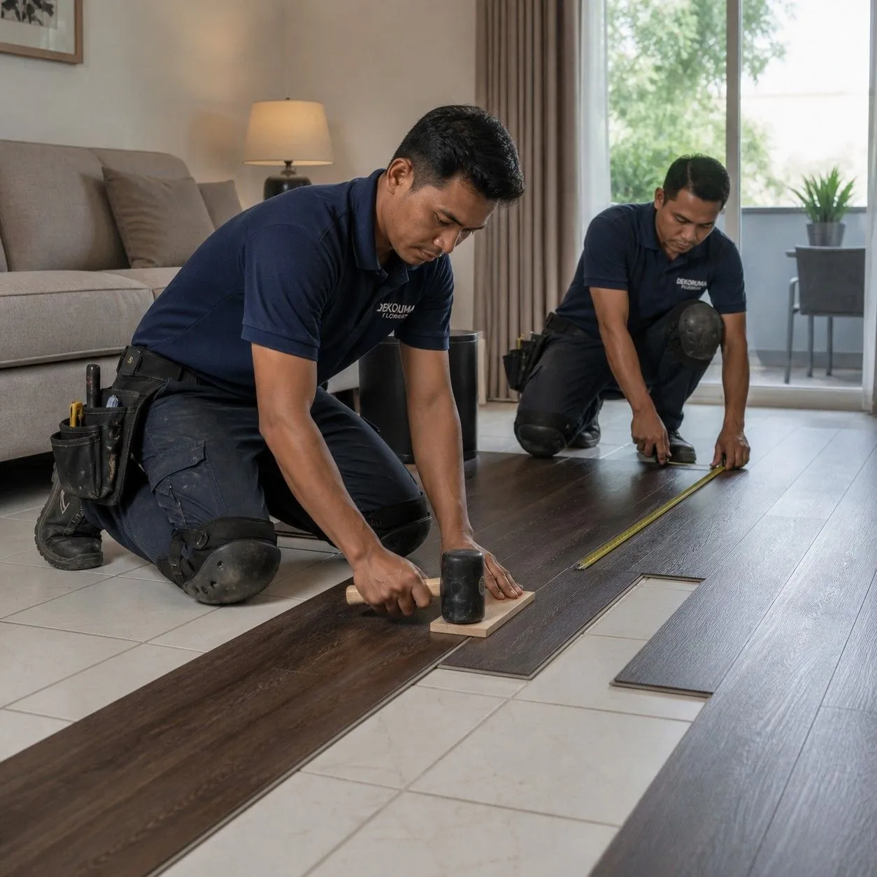 Tim teknisi pemasang lantai vinyl profesional