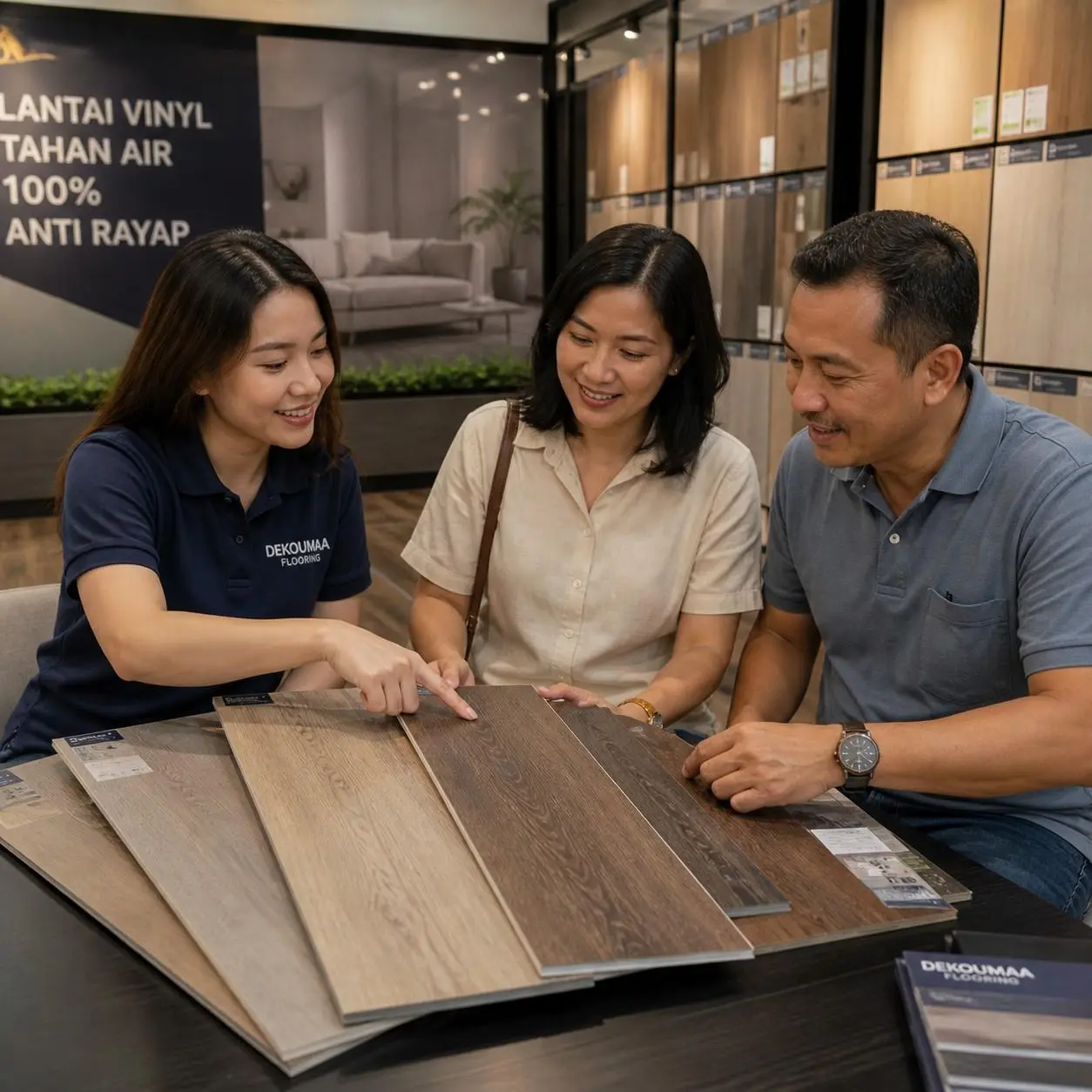 Konsultasi lantai vinyl di showroom